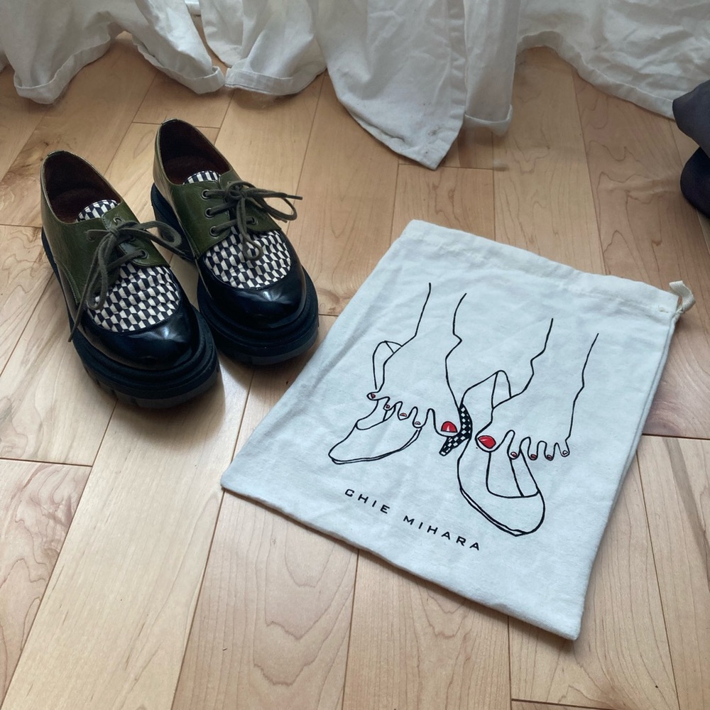 Chie Mihara Olive and Black Loafers